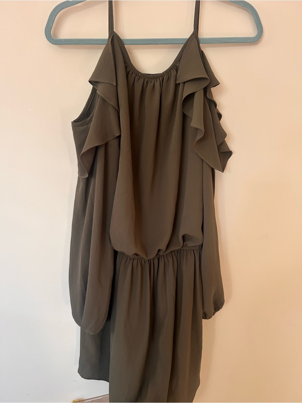 DEX Olive Cold-Shoulder Ruffle Mini Dress - Picture 4 of 5